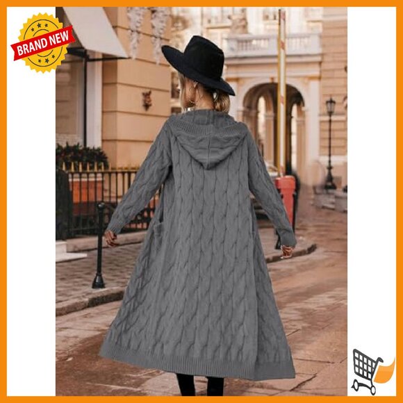 Oversized Chunky Cable Knit Cardigan with Hood & Pockets - Picture 4 of 6